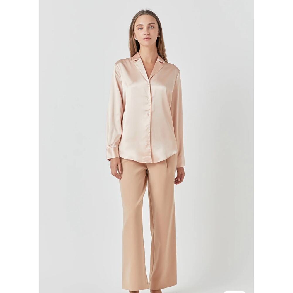 Endless Rose Blush Satin Button-Up Blouse